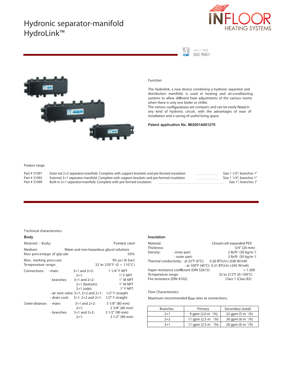 Infloor Hydrolink 31090-31092 User Manual | 4 pages