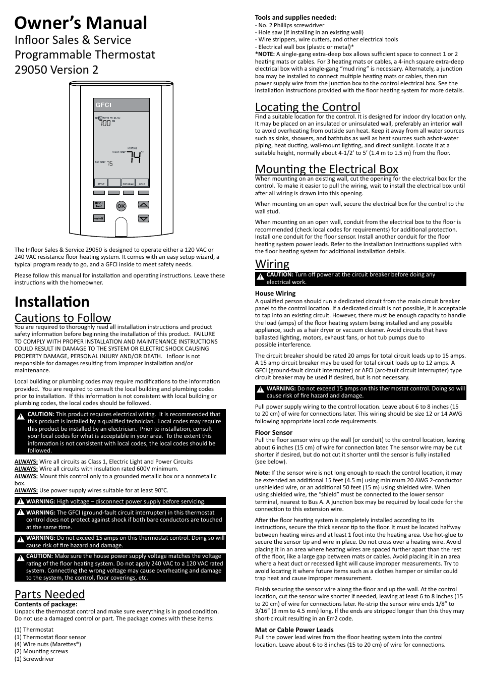 Infloor Thermostat 29050 V2 User Manual | 4 pages