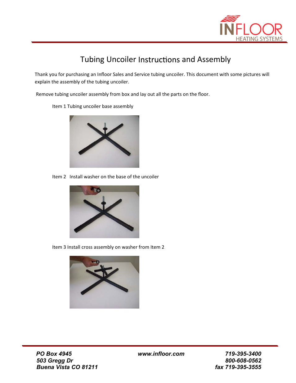 Infloor Tubing Uncoiler User Manual | 4 pages