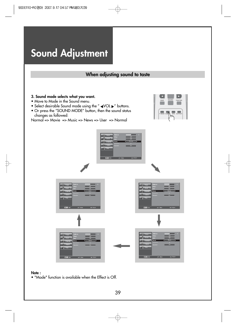 Sound adjustment, When adjusting sound to taste | Crosley C37HDGB User Manual | Page 41 / 61