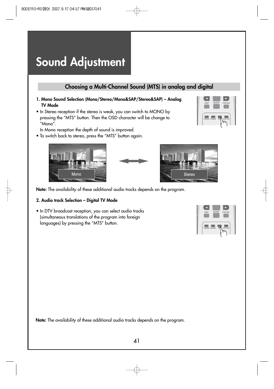 Sound adjustment | Crosley C37HDGB User Manual | Page 43 / 61