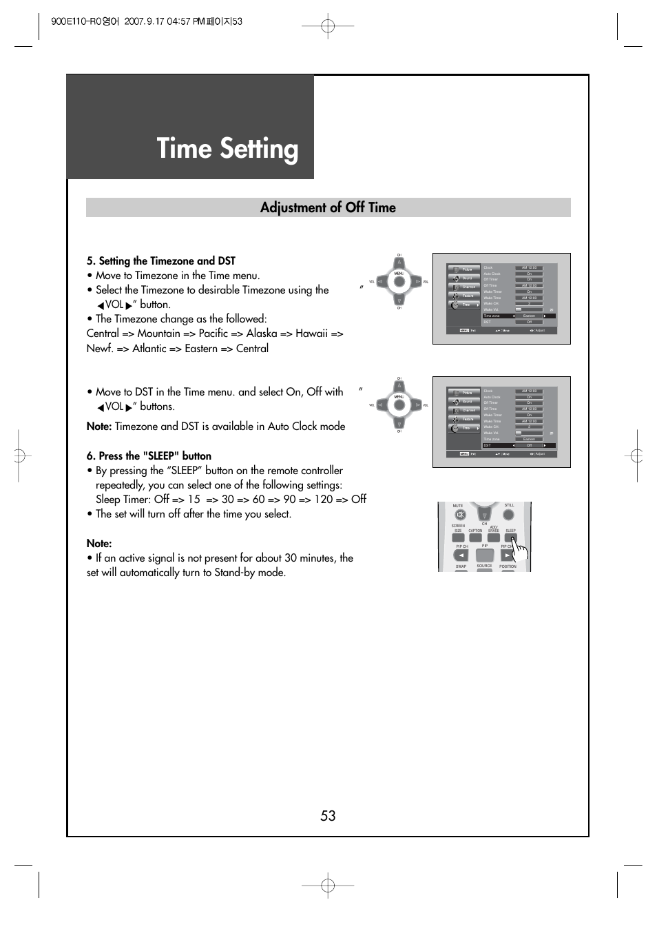 Time setting, Adjustment of off time | Crosley C37HDGB User Manual | Page 55 / 61