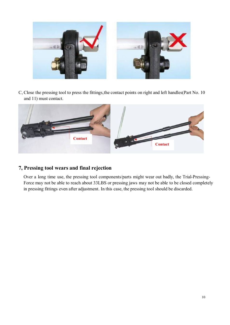 7, pressing tool wears and final rejection | Infloor PAP Press Tool 24535 and 24538 User Manual | Page 10 / 12