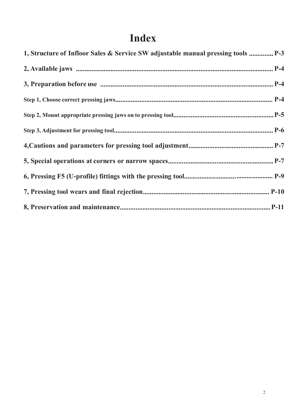 Index | Infloor PAP Press Tool 24535 and 24538 User Manual | Page 2 / 12