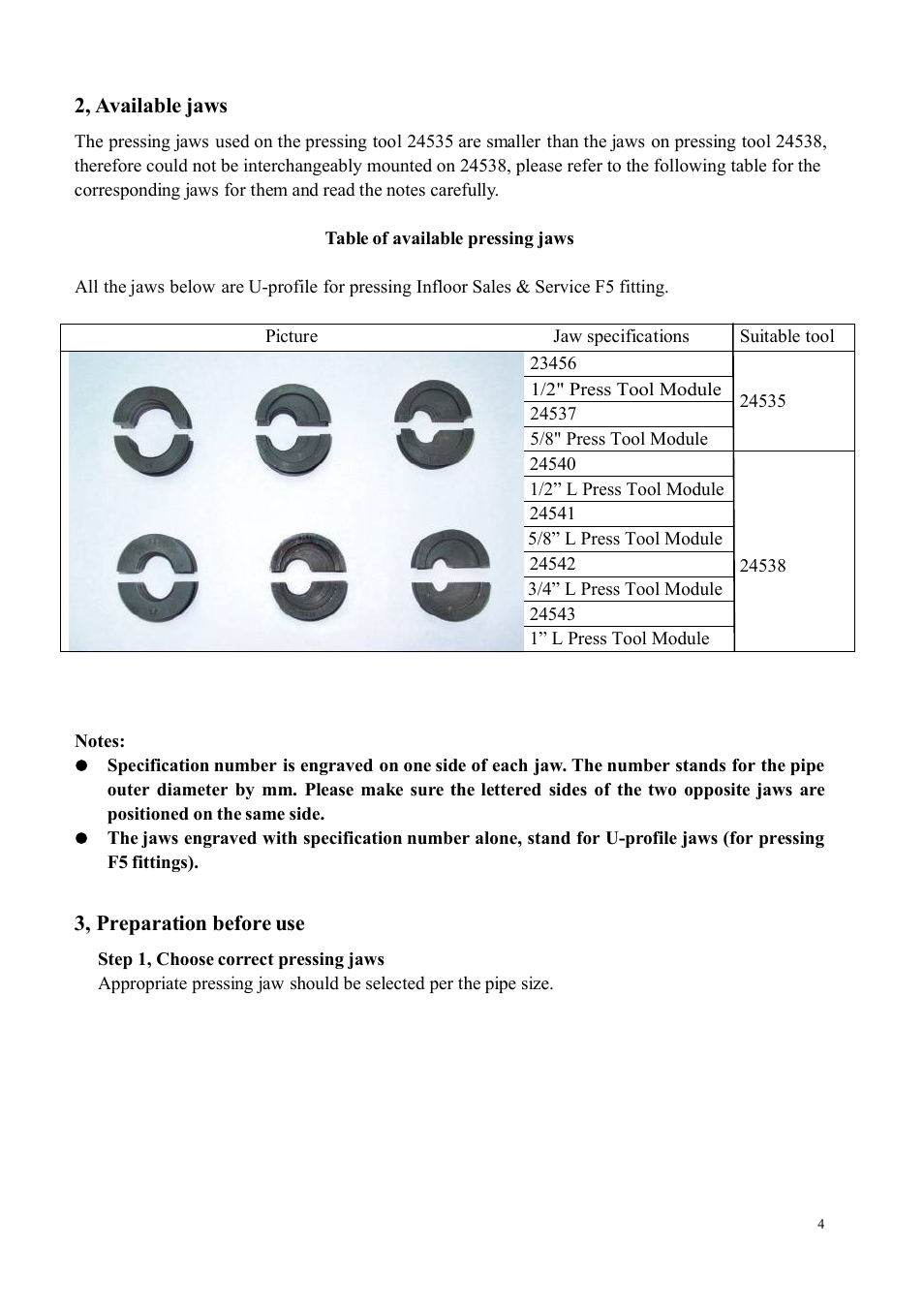 Infloor PAP Press Tool 24535 and 24538 User Manual | Page 4 / 12