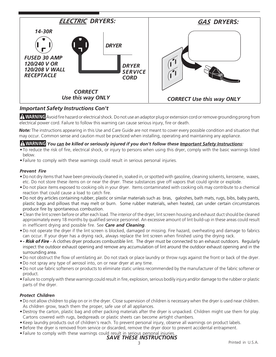 English, Electric, Dryers | Crosley 134993900A User Manual | Page 3 / 8