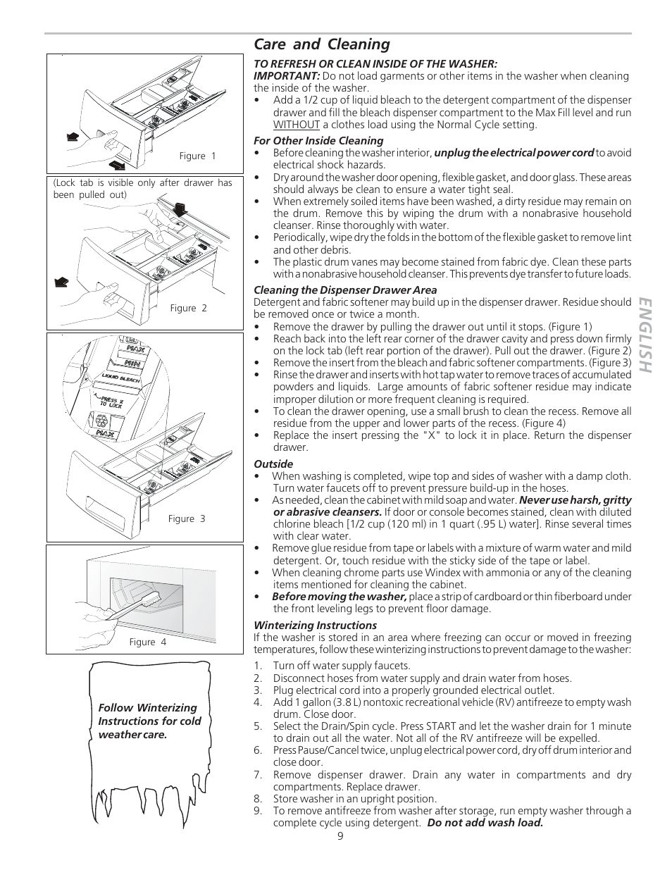 English, Care and cleaning | Crosley 134874800A User Manual | Page 9 / 11