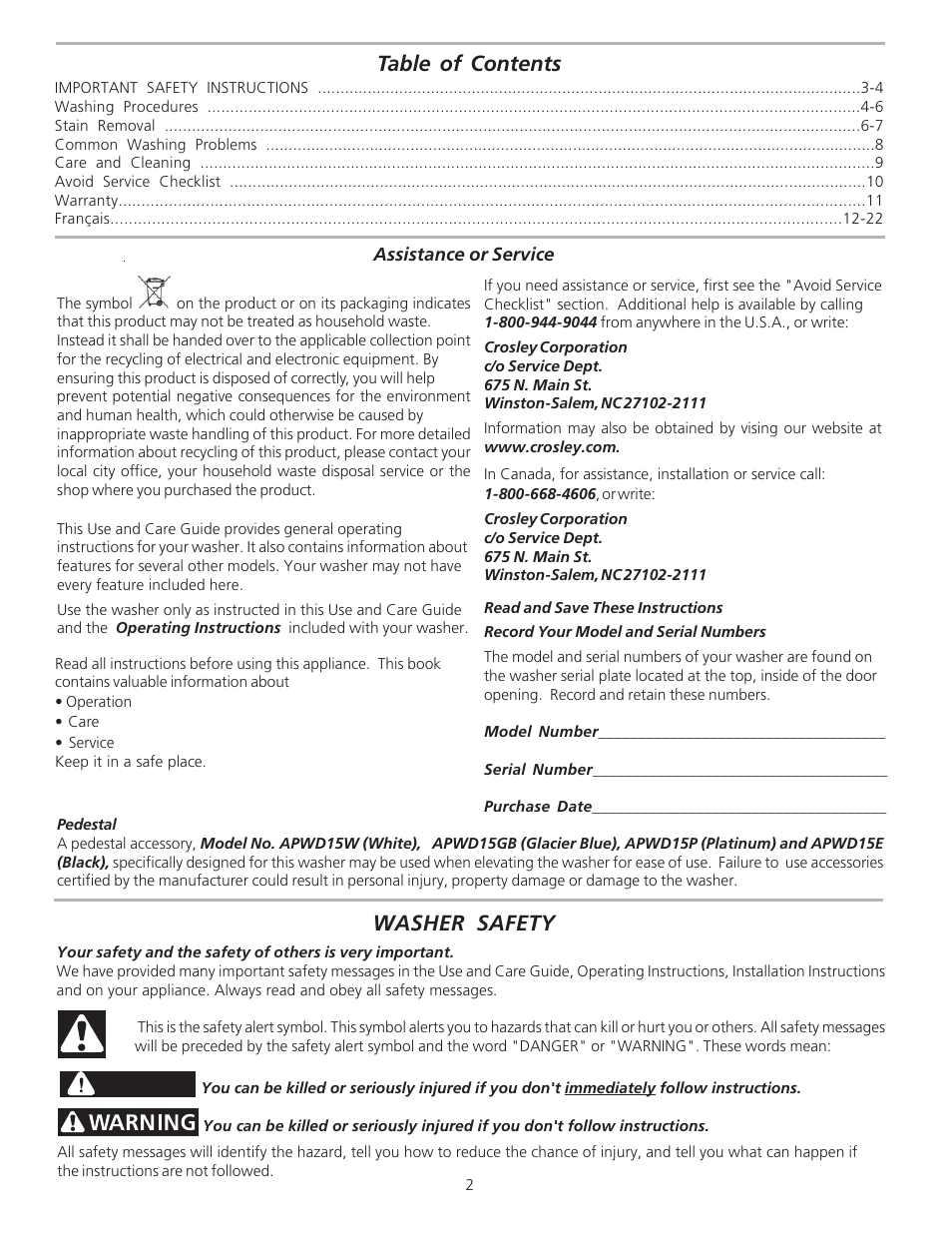 Crosley 134860400 User Manual | Page 2 / 11