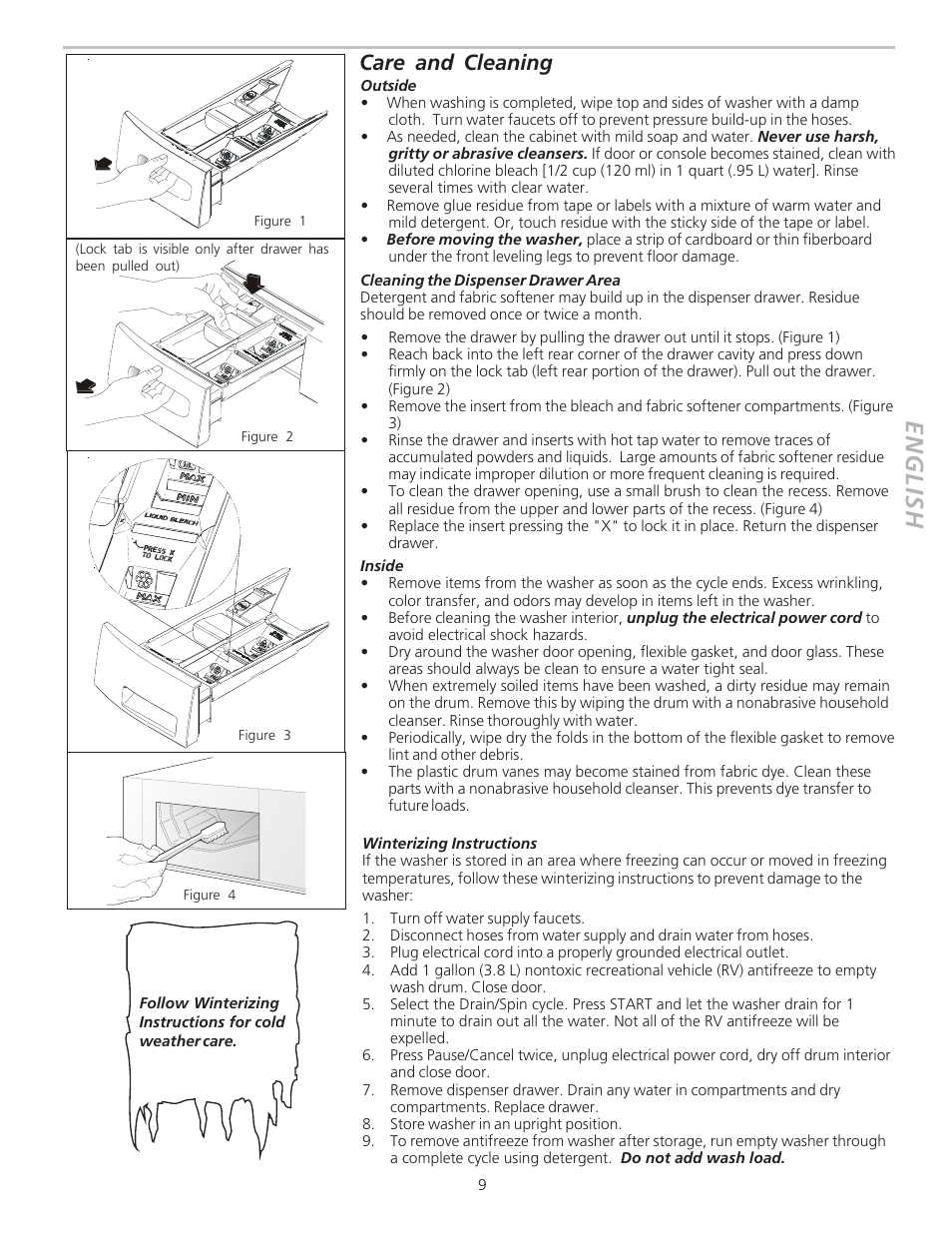 English, Care and cleaning | Crosley 134860400 User Manual | Page 9 / 11