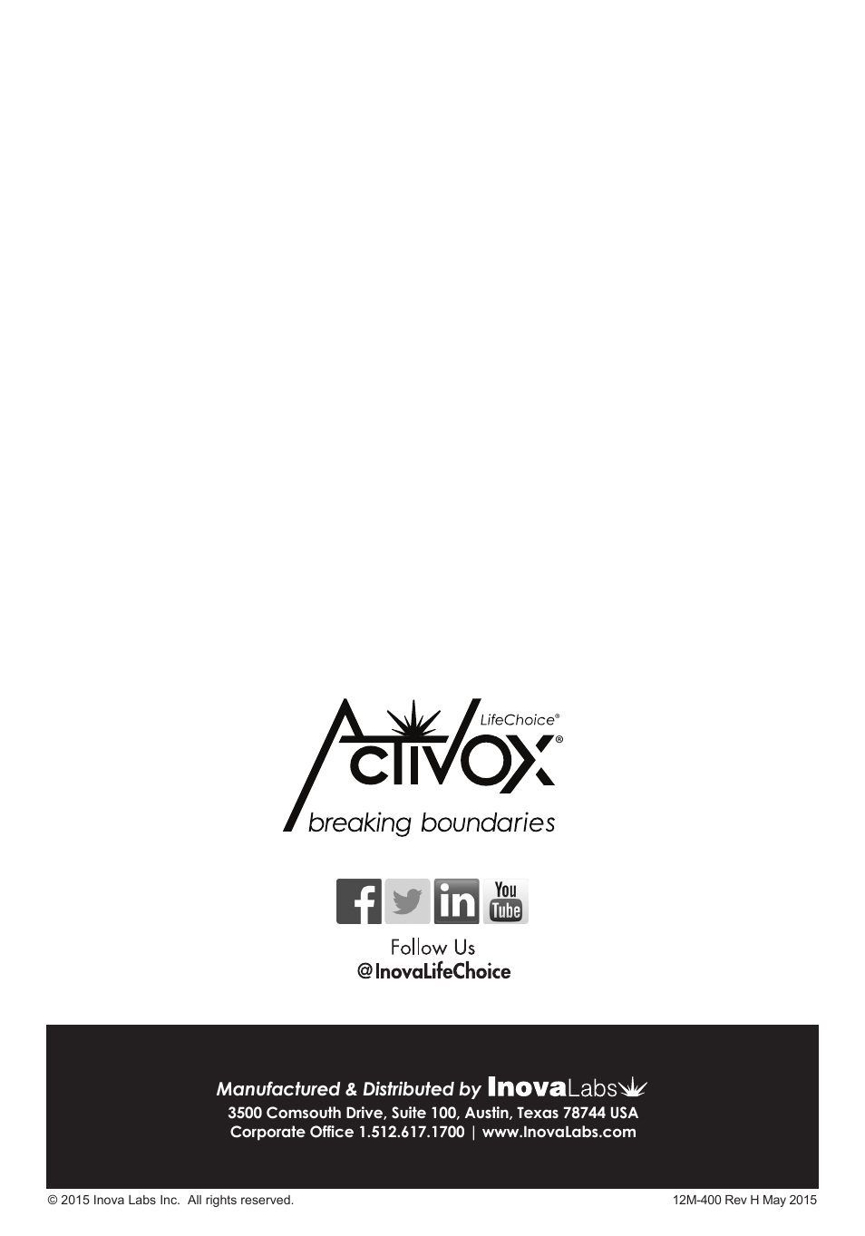Manufactured & distributed by | Inova Labs XYC100B-P4L User Manual | Page 32 / 32