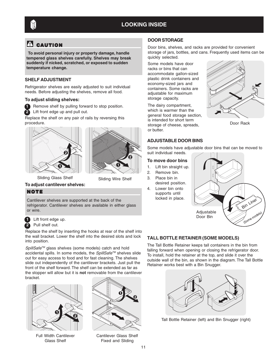 Looking inside | Crosley Refrigerator Top Mount User Manual | Page 11 / 58