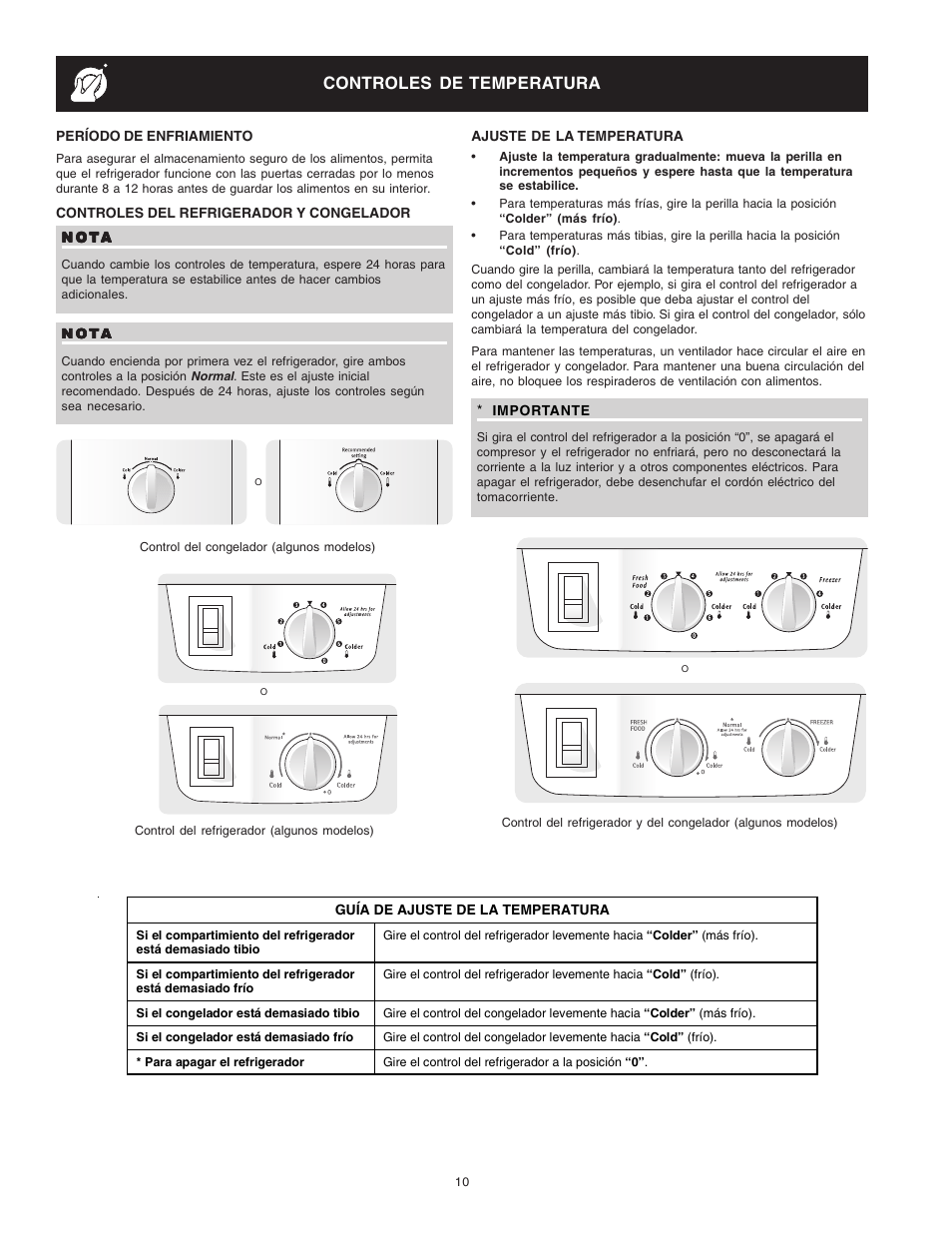 Controles de temperatura | Crosley Refrigerator Top Mount User Manual | Page 29 / 58