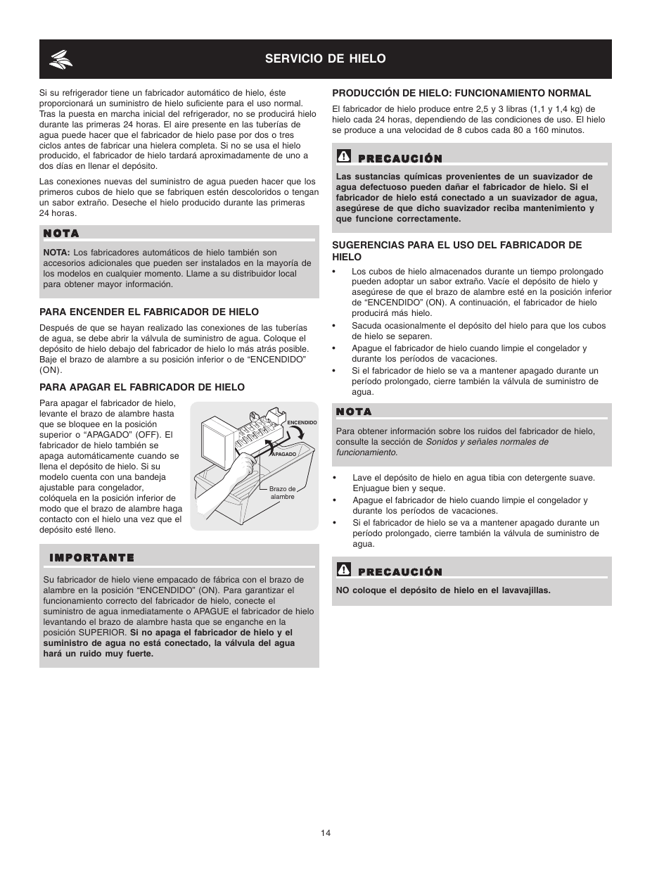 Servicio de hielo | Crosley Refrigerator Top Mount User Manual | Page 33 / 58
