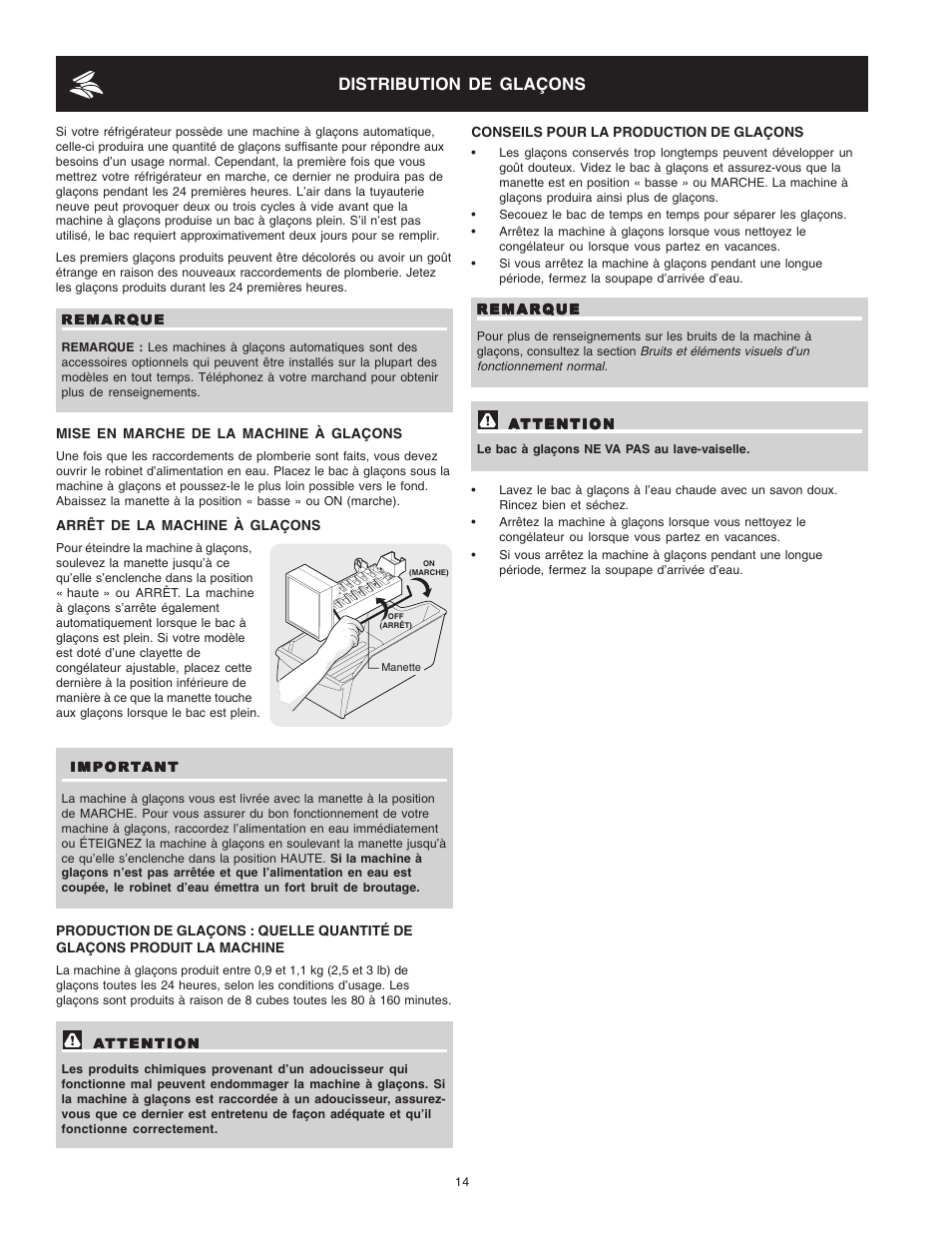 Distribution de glaçons | Crosley Refrigerator Top Mount User Manual | Page 52 / 58
