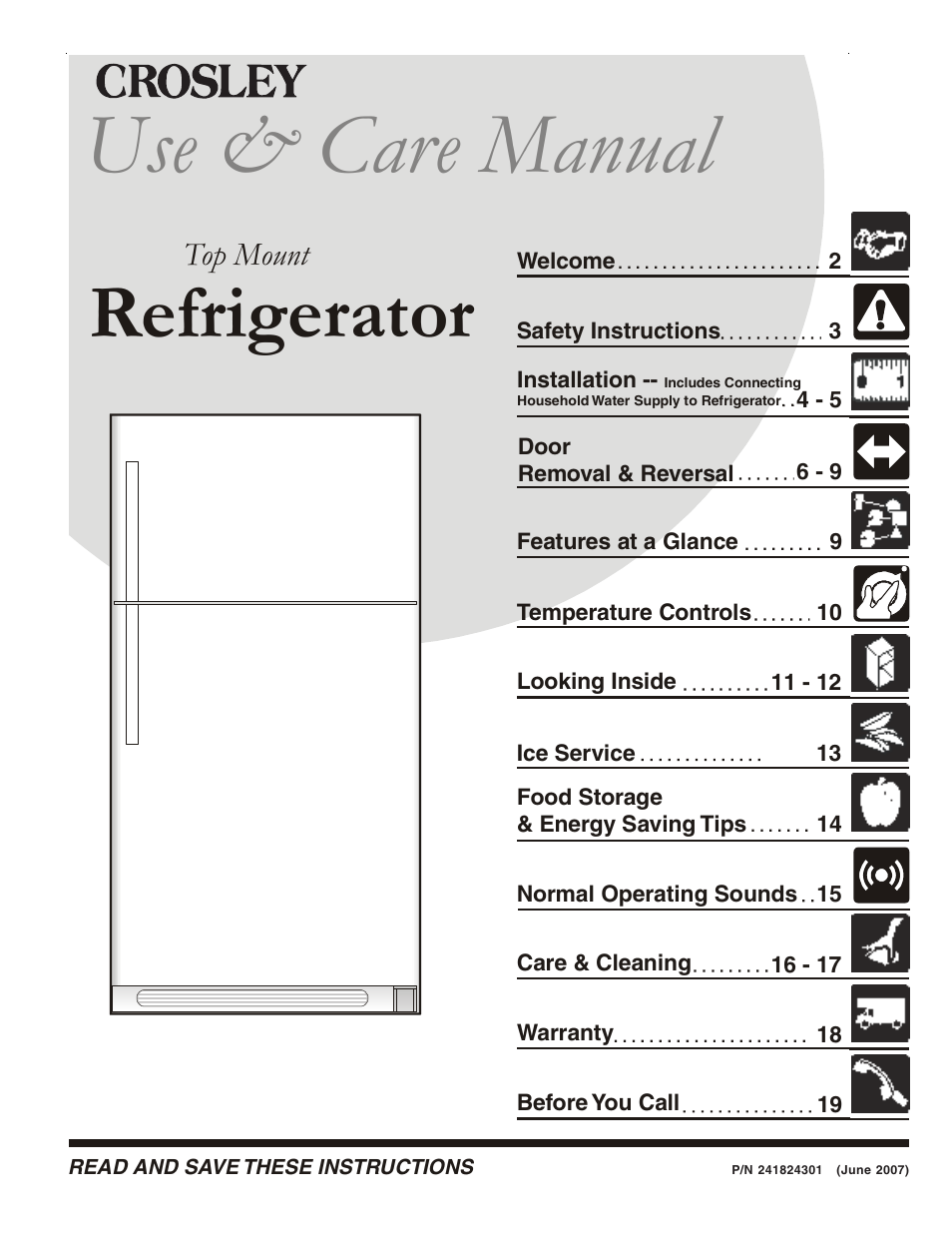 Crosley 241824301 User Manual | 19 pages