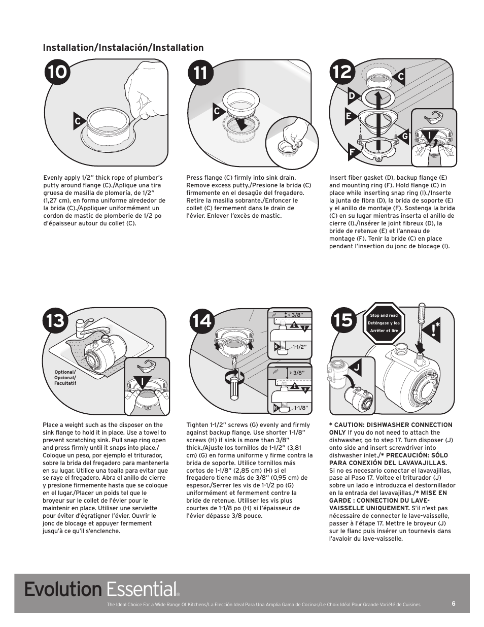 Evolution essential, Ce d f, Installation/instalación/installation | InSinkErator Evolution Essential User Manual | Page 6 / 14