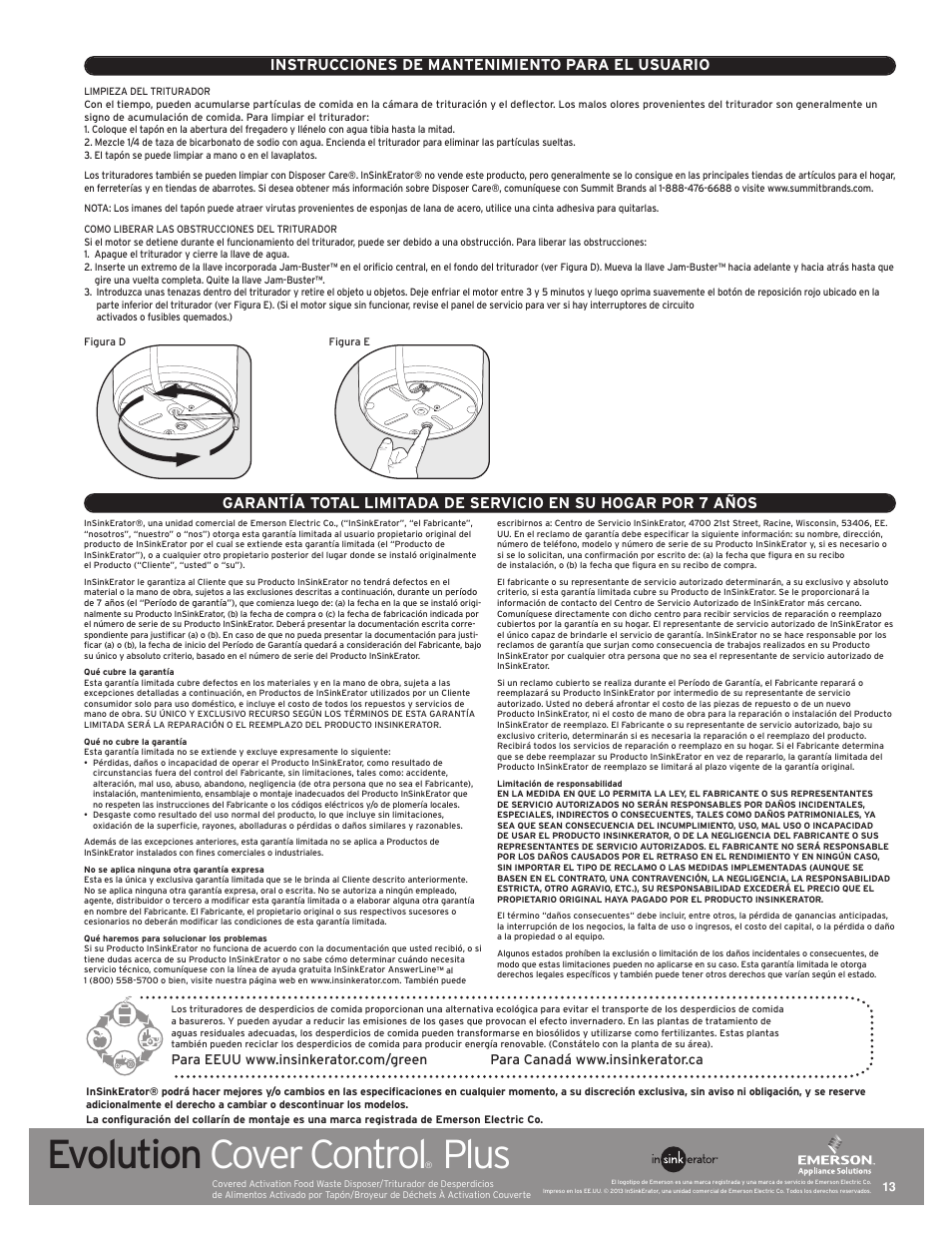 Evolution cover control, Plus | InSinkErator Evolution Cover Control Plus User Manual | Page 13 / 16