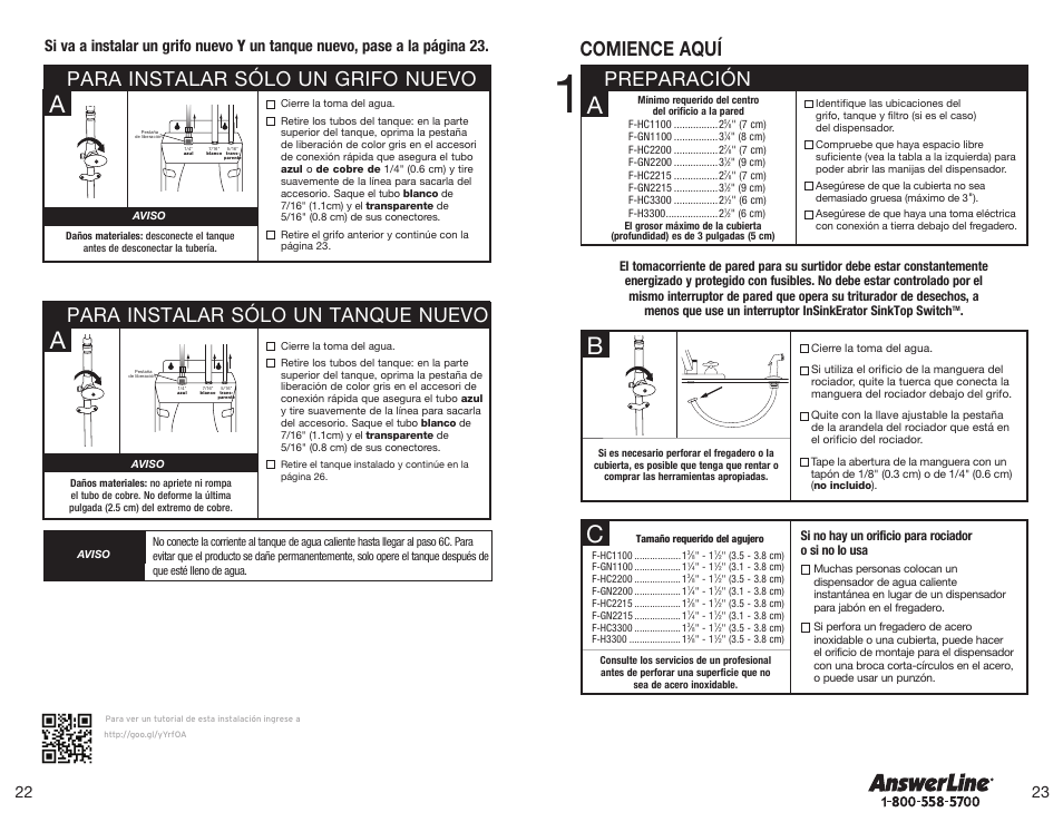 Para instalar sólo un grifo nuevo, Para instalar sólo un tanque nuevo, Preparación | Comience aquí, Wing nut fiber washer | InSinkErator HWT-F1000S Tank and Filter System User Manual | Page 12 / 26