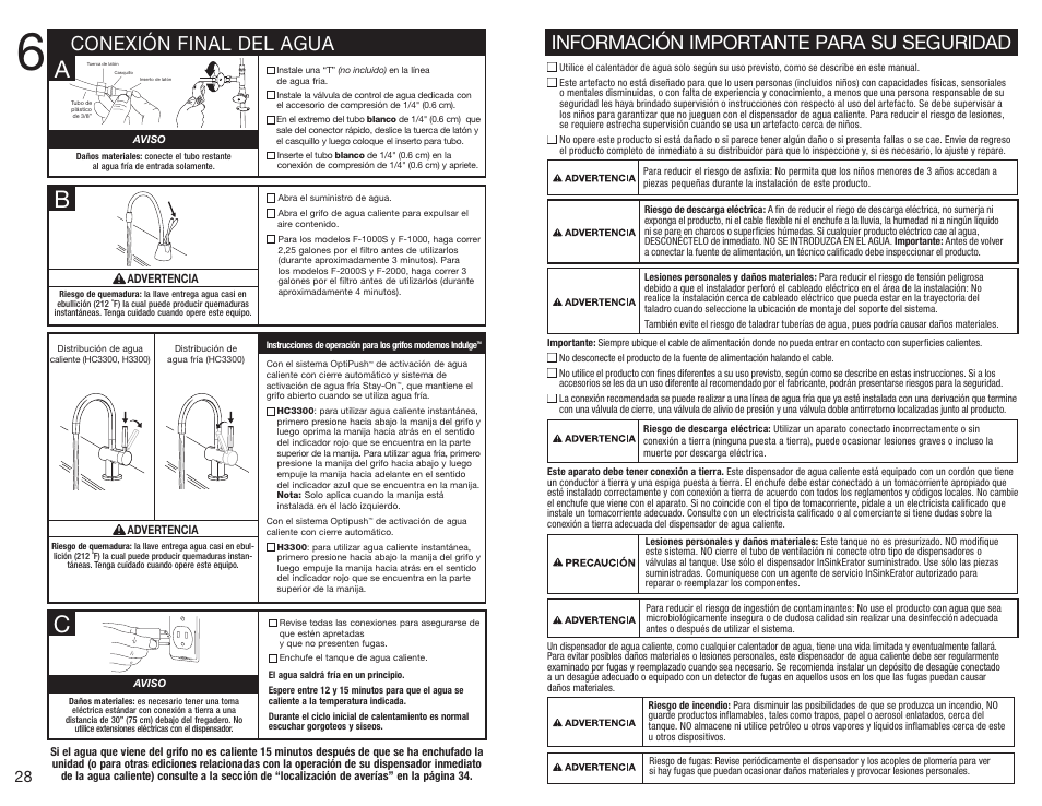 Cb a, Conexión final del agua, Información importante para su seguridad | Peligro | InSinkErator HWT-F1000S Tank and Filter System User Manual | Page 15 / 26