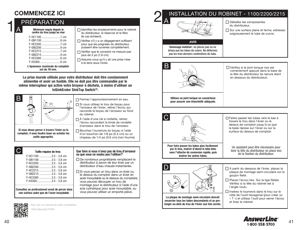 Bc d, Préparation, Commencez ici | Installation du robinet | InSinkErator HWT-F1000S Tank and Filter System User Manual | Page 21 / 26