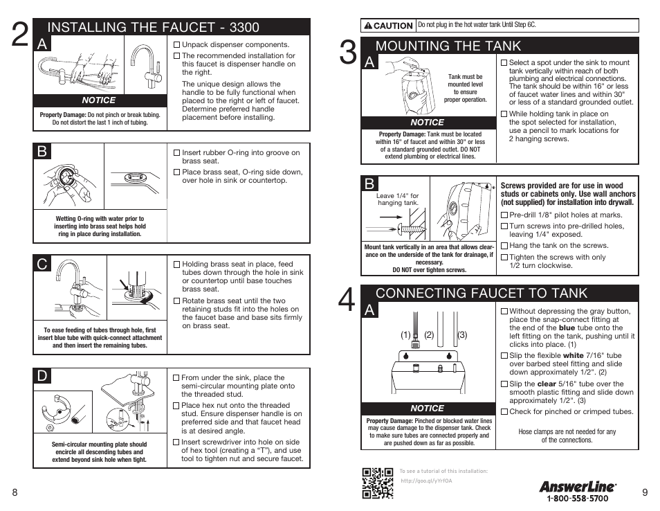 Ba c d, Mounting the tank connecting faucet to tank, Installing the faucet - 3300 | InSinkErator HWT-F1000S Tank and Filter System User Manual | Page 5 / 26