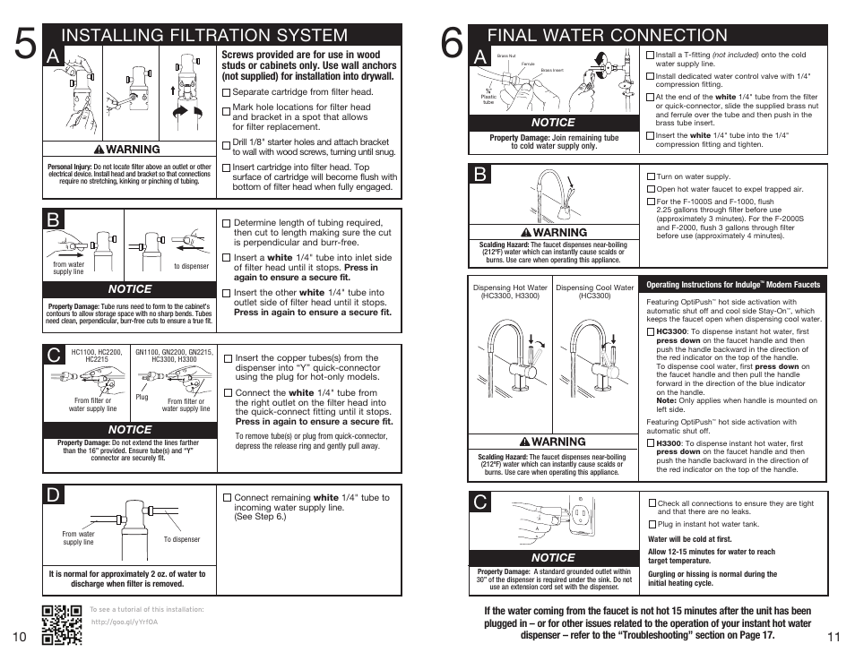 Final water connection, Installing filtration system | InSinkErator HWT-F1000S Tank and Filter System User Manual | Page 6 / 26