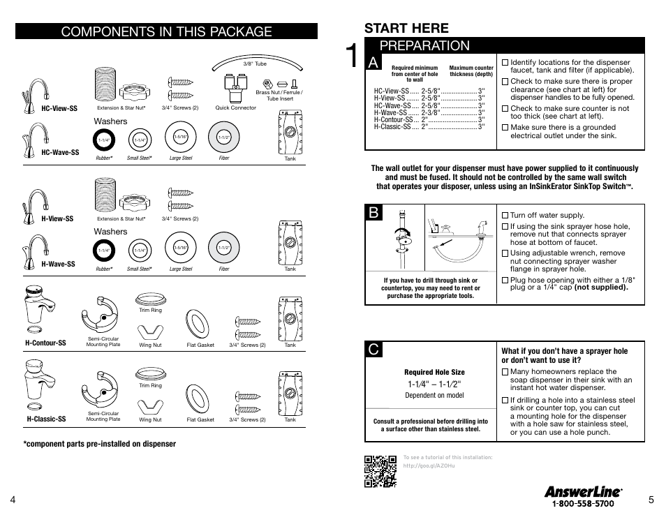 Preparation start here, Components in this package | InSinkErator Invite H-Contour-SS User Manual | Page 3 / 20