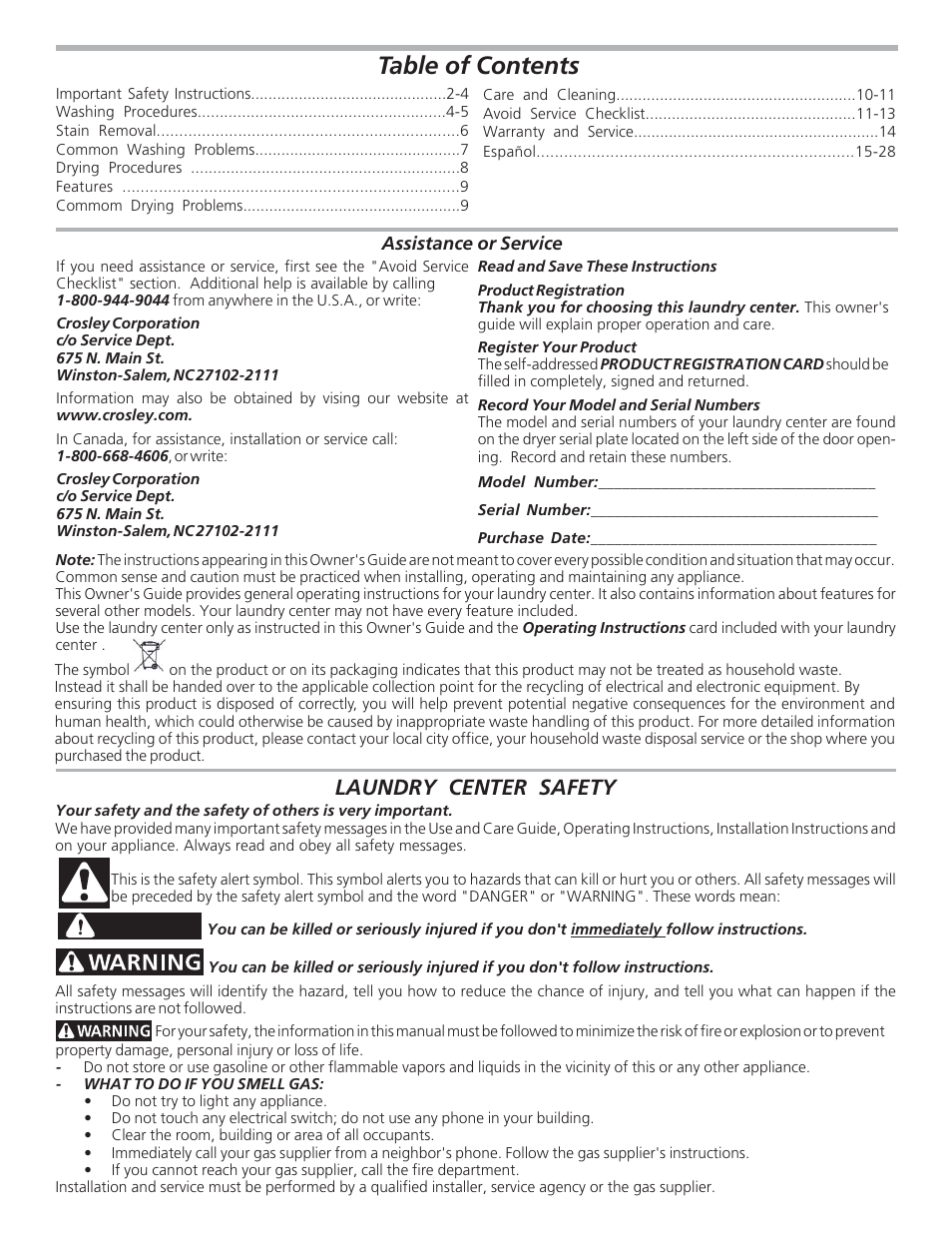 Crosley Laundry Center User Manual | Page 2 / 14