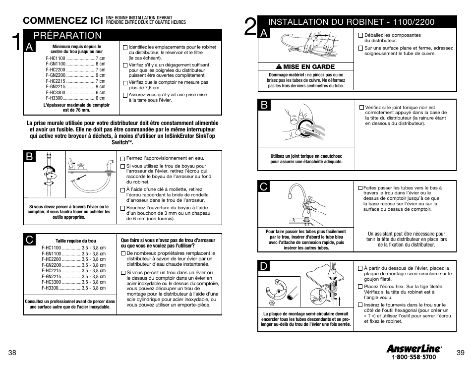 Bc d, Préparation, Commencez ici | InSinkErator SST-FLTR Tank and Fliter System User Manual | Page 20 / 25