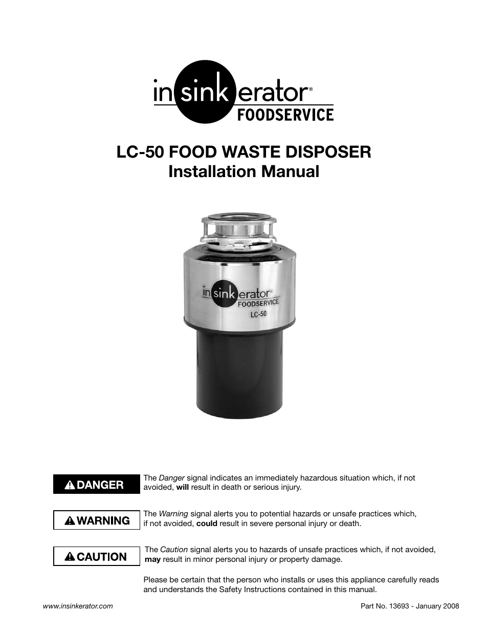 InSinkErator LC-50 User Manual | 13 pages