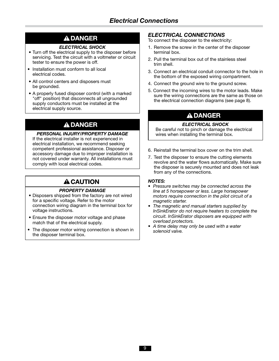 Electrical connections | InSinkErator SS-50 User Manual | Page 9 / 11