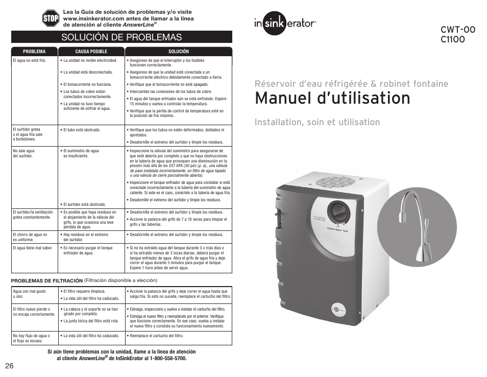 Manuel d’utilisation, Solución de problemas | InSinkErator F-C1100 Cold Only Faucet User Manual | Page 14 / 20