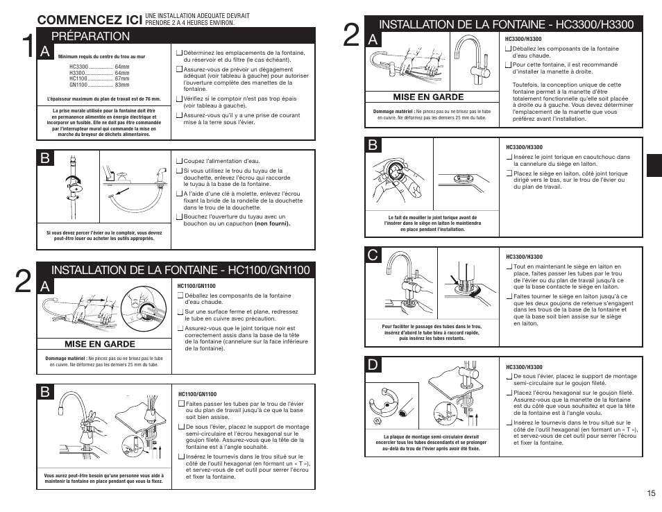 Commencez ici, Préparation | InSinkErator HC3300 User Manual | Page 15 / 80