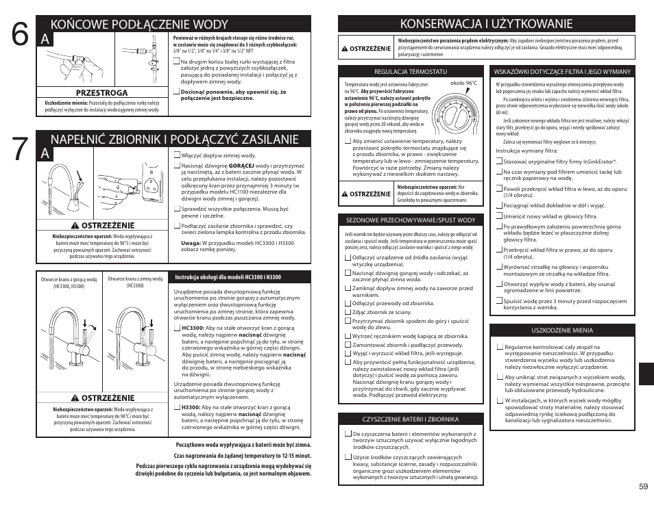 Konserwacja i użytkowanie | InSinkErator HC3300 User Manual | Page 59 / 80