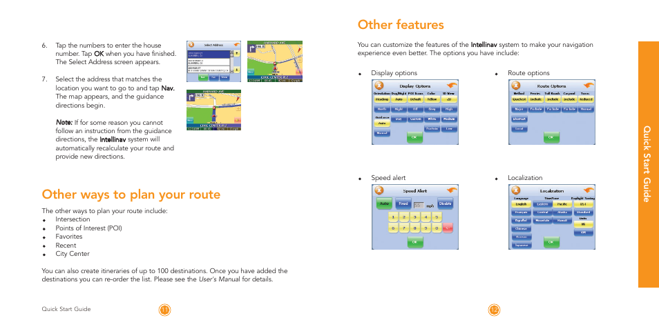 Other features, Other ways to plan your route, Quick start guide | Intellinav 1 Quick Start User Manual | Page 7 / 8