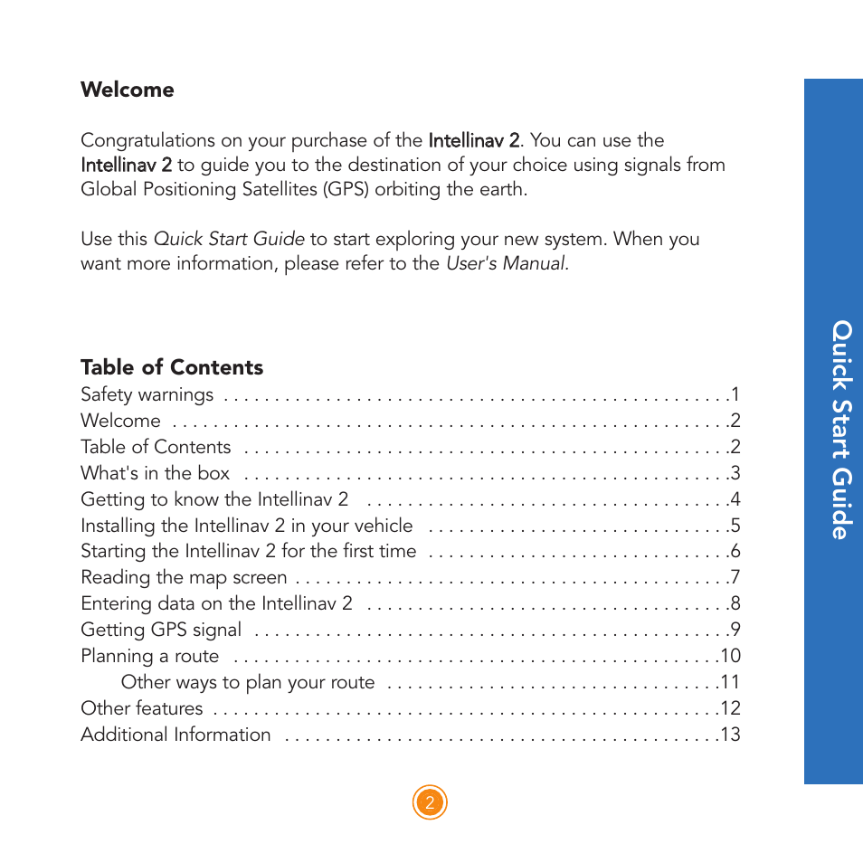 Qu ic k s ta rt g u id e | Intellinav 2 Quick Start User Manual | Page 4 / 16