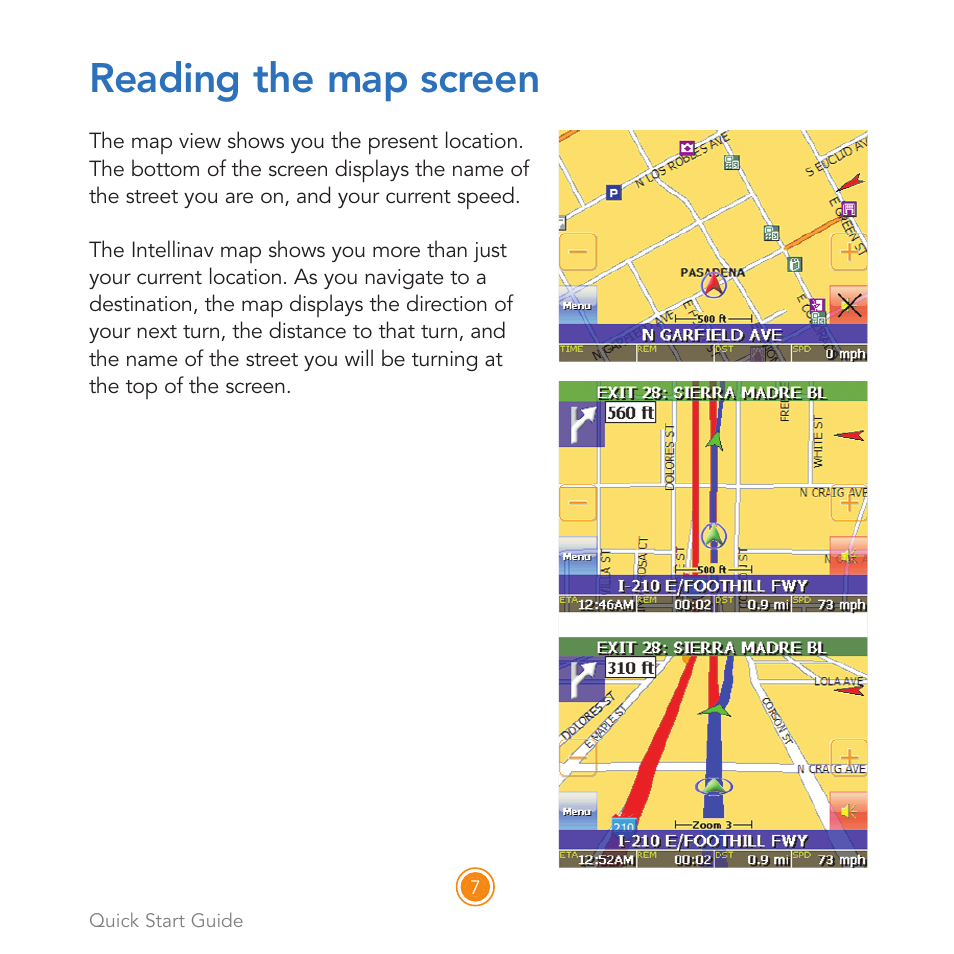 Reading the map screen | Intellinav 2 Quick Start User Manual | Page 9 / 16