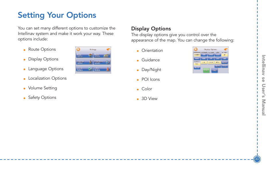 Setting your options | Intellinav SE User Manual | Page 32 / 60