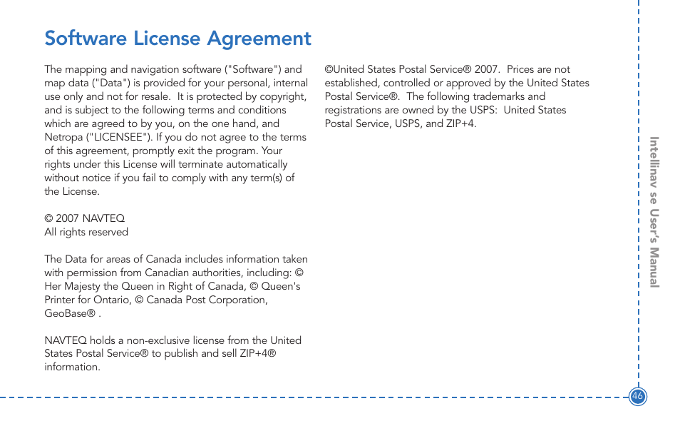 Software license agreement | Intellinav SE User Manual | Page 48 / 60