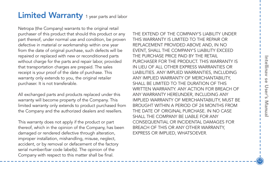 Limited warranty | Intellinav SE User Manual | Page 54 / 60