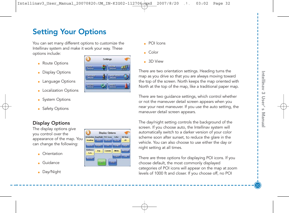 Setting your options | Intellinav 3 User Manual | Page 31 / 60