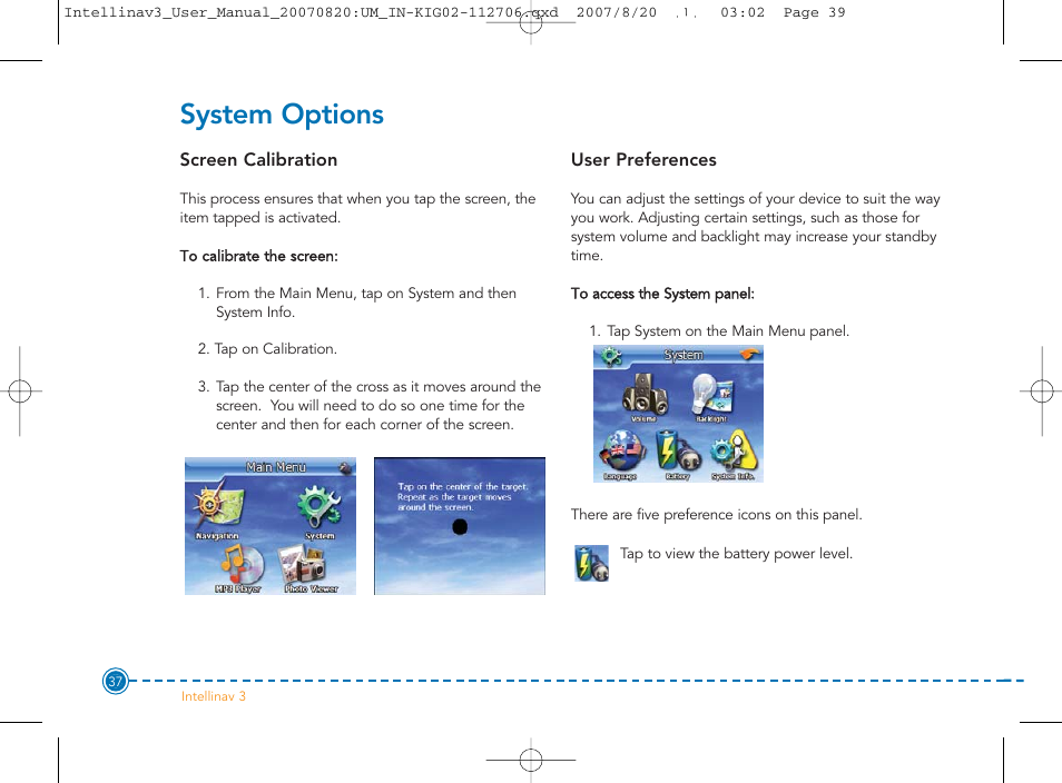 System options | Intellinav 3 User Manual | Page 38 / 60