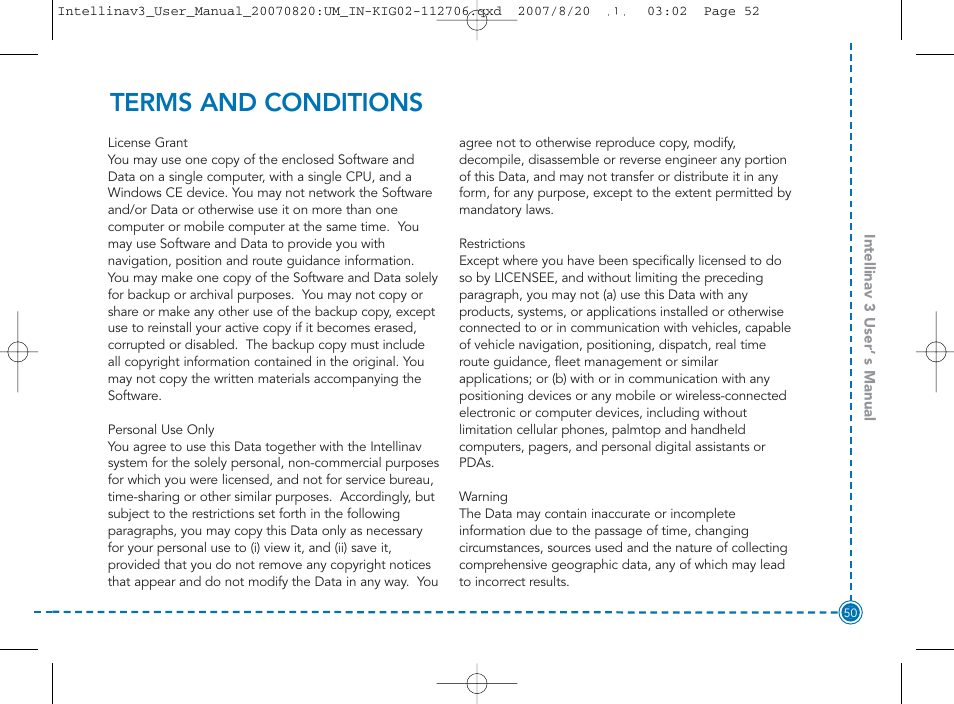 Terms and conditions | Intellinav 3 User Manual | Page 51 / 60