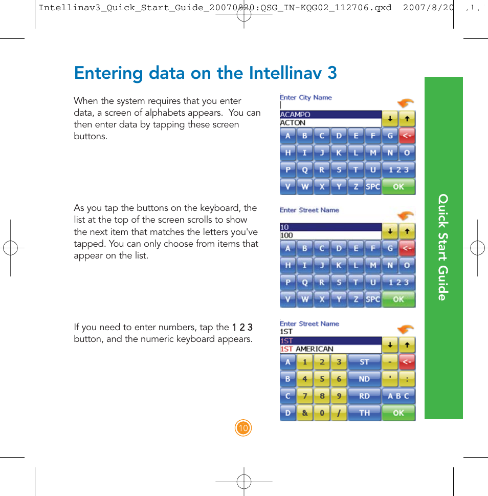 Entering data on the intellinav 3 | Intellinav 3 Quick Start User Manual | Page 11 / 24