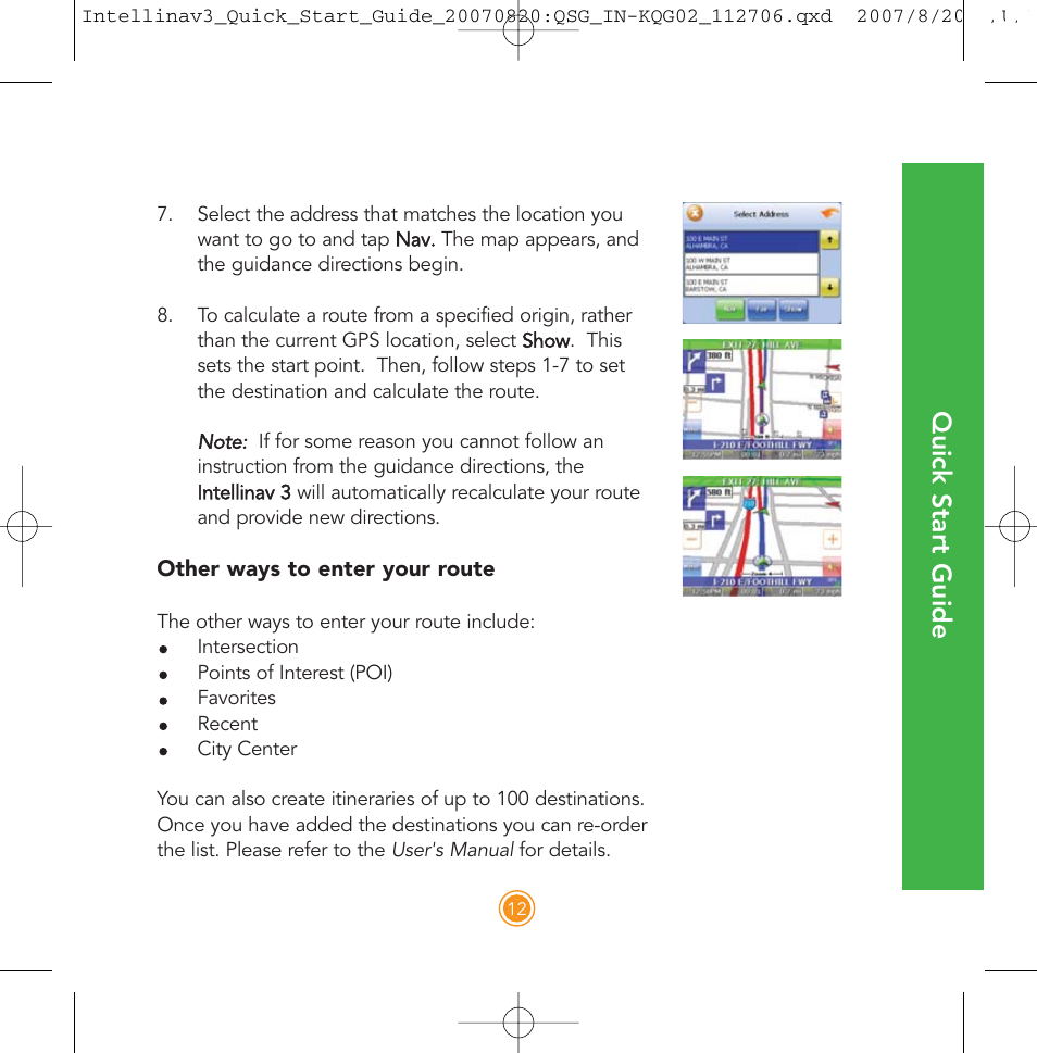 Quick start guide | Intellinav 3 Quick Start User Manual | Page 13 / 24