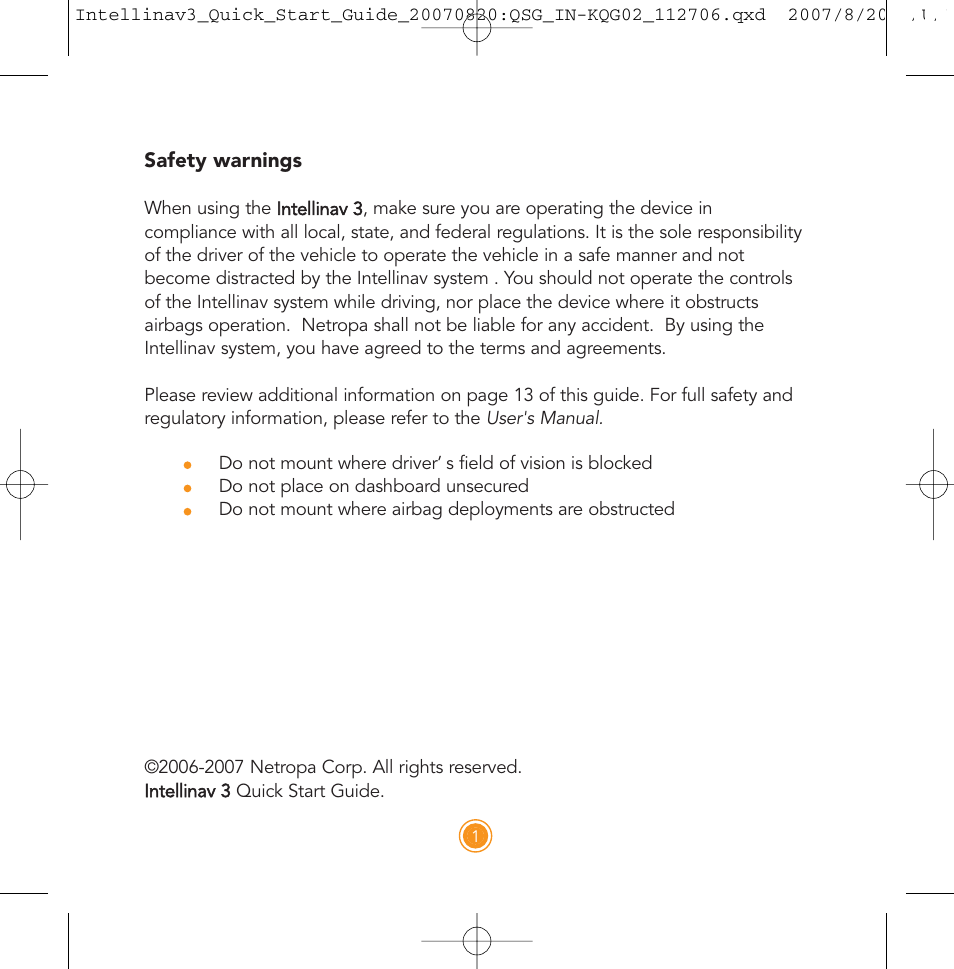 Intellinav 3 Quick Start User Manual | Page 2 / 24