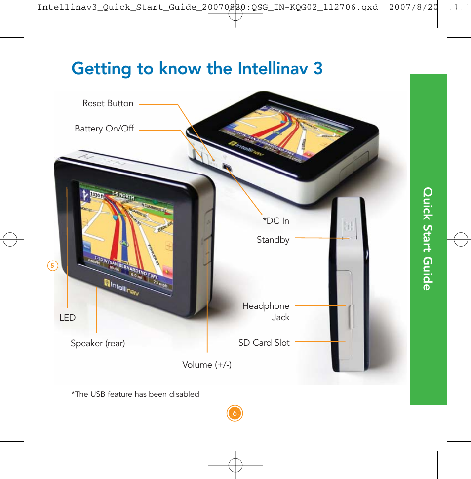 Getting to know the intellinav 3, Quick start guide | Intellinav 3 Quick Start User Manual | Page 7 / 24