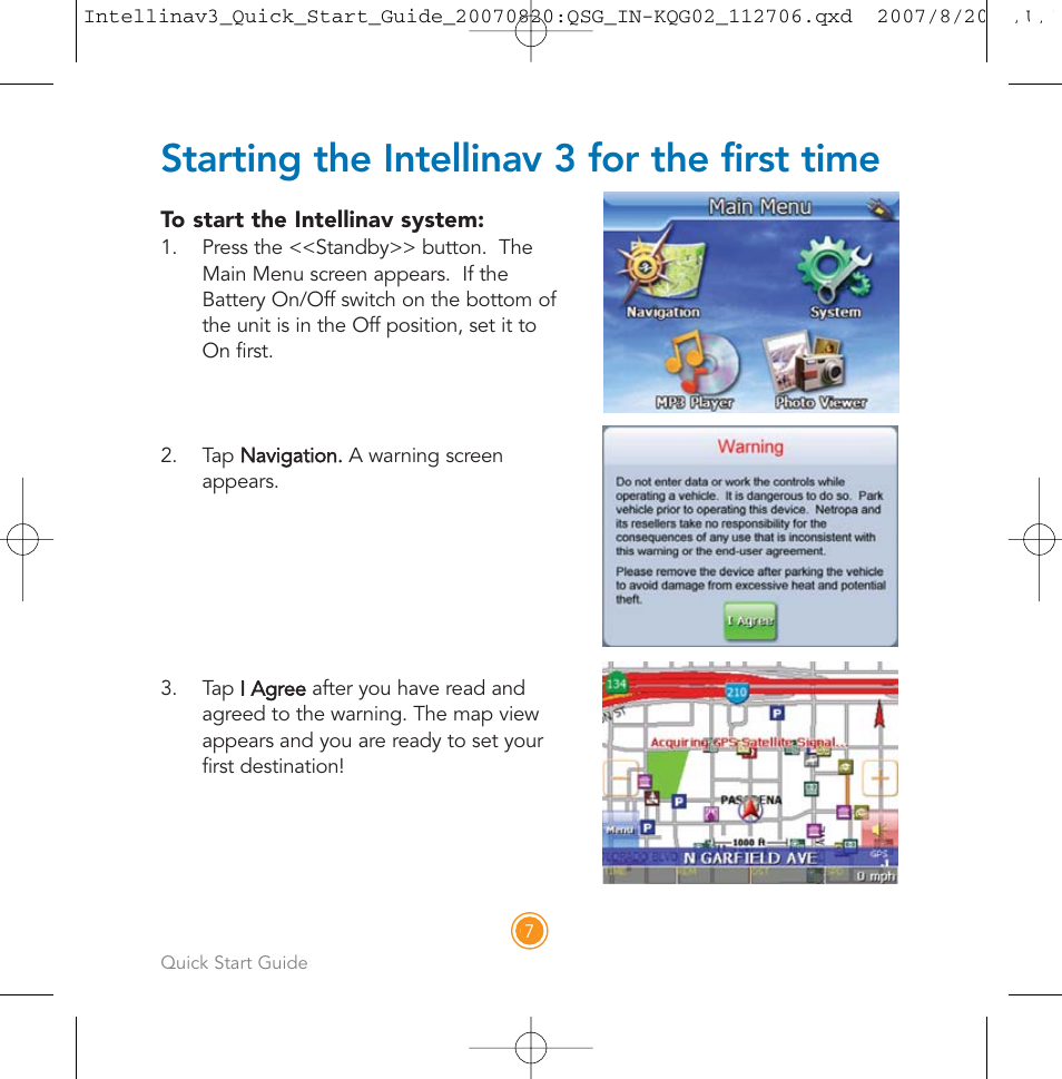 Starting the intellinav 3 for the first time | Intellinav 3 Quick Start User Manual | Page 8 / 24