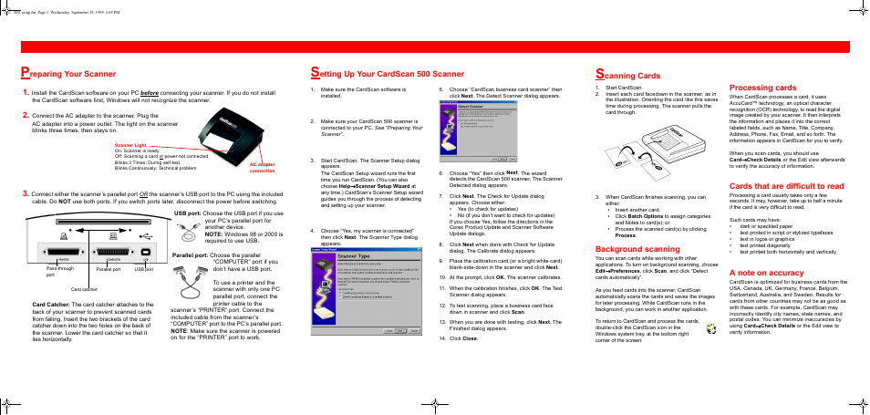 CardScan 500 User Manual | 2 pages