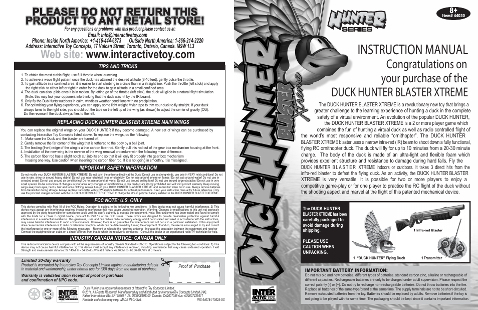 Interactive Toy Concepts Duck Hunter Blaster Extreme User Manual | 2 pages